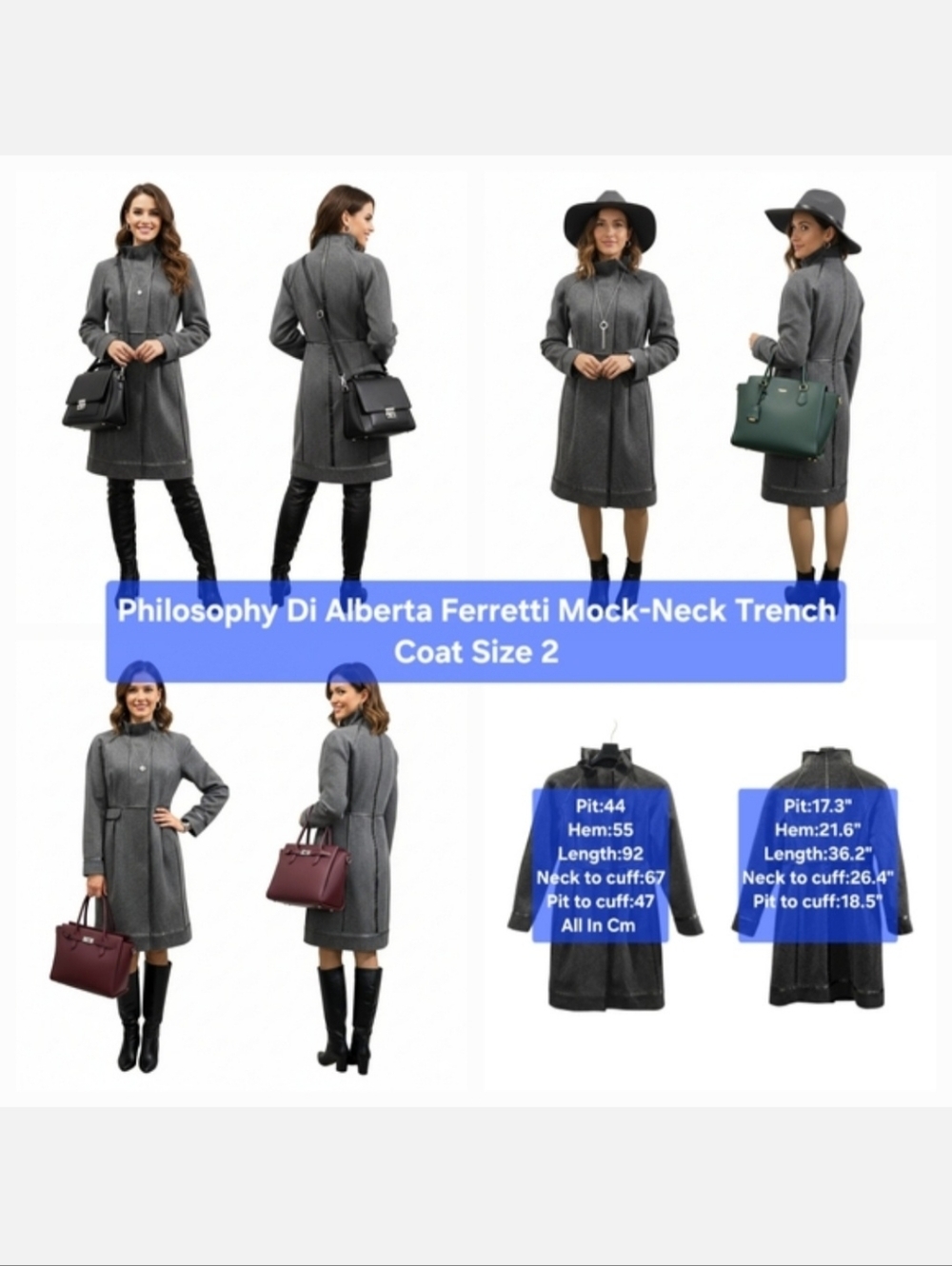 Vintage Y2K Philosophy di Alberta Ferretti Mock-Neck Trench Coat Size 2